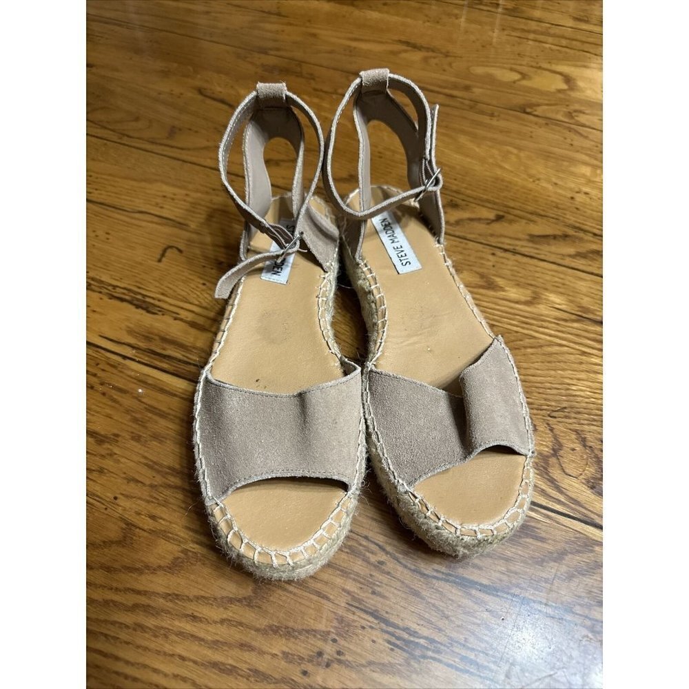 Steve Madden Women Size 7. 5 Shoe Brown Strappy Wedge Platform Espadrille Sandal